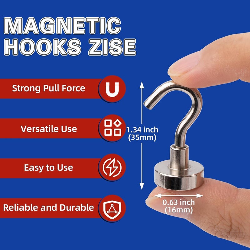 Junarter Magnetic Hooks,60 Pack Magnetic Hooks for Cruise Cabins, 25lbs Magnet Hooks, Strong Magnetic Hook Heavy Duty, Magnets with Hooks, Metal Magnetic Hook for Hanging, Refrigerator, Grill - Image 5